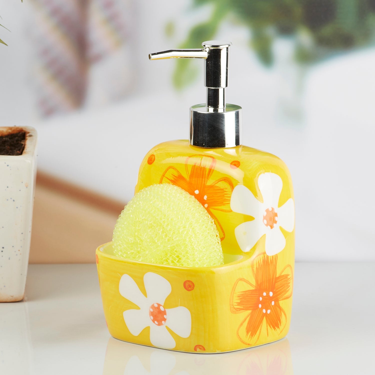 Ceramic Soap Dispenser handwash Pump for Bathroom, Set of 1, Yellow (8047)
