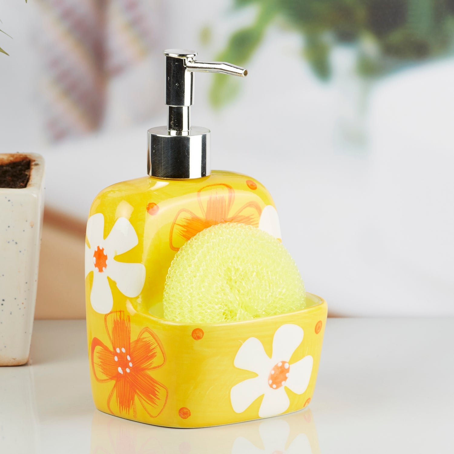 Ceramic Soap Dispenser handwash Pump for Bathroom, Set of 1, Yellow (8047)
