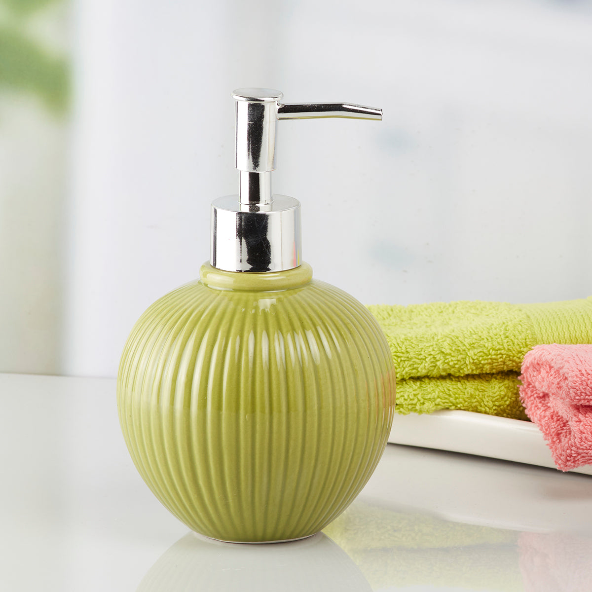 Ceramic Soap Dispenser handwash Pump for Bathroom, Set of 1, Green (8049)