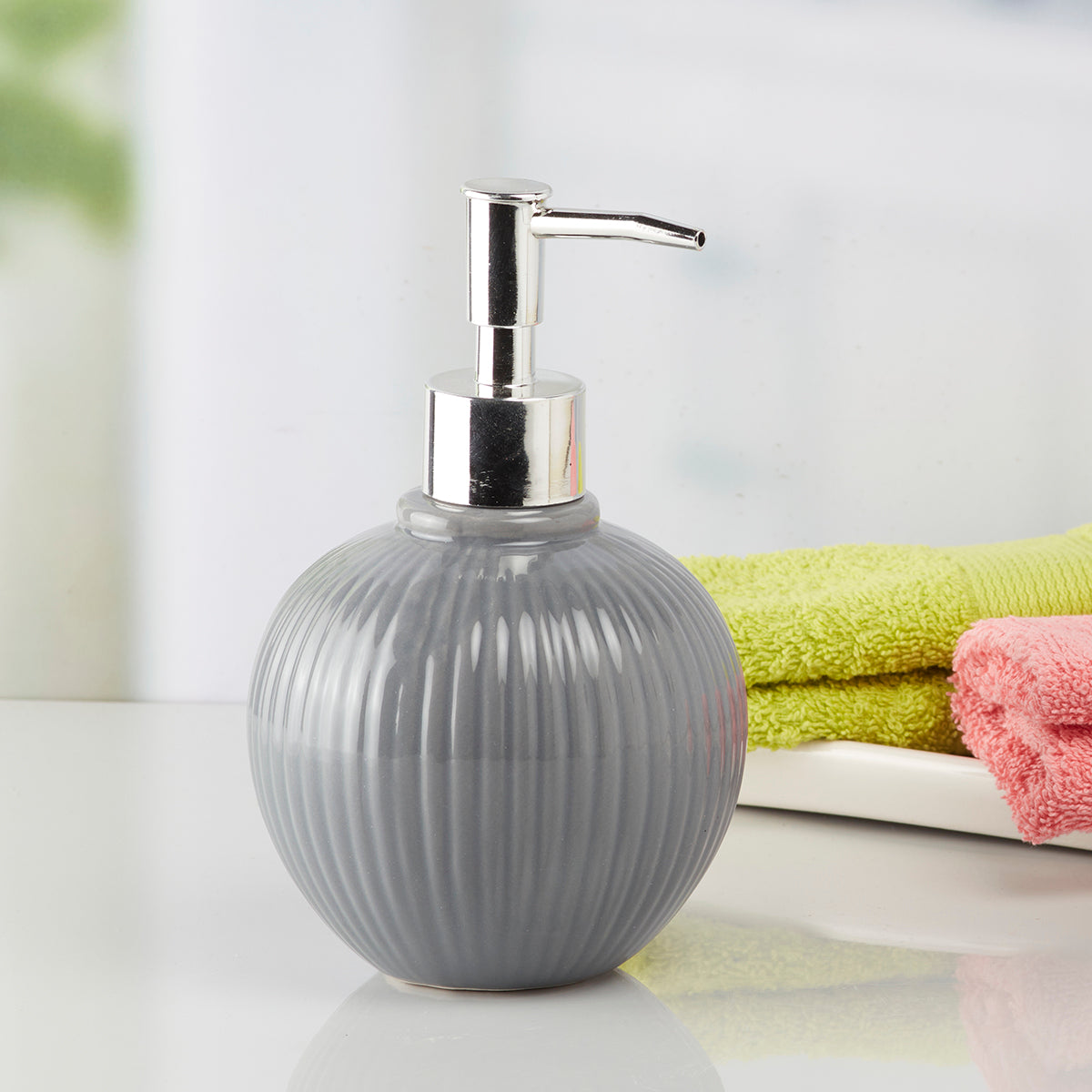 Ceramic Soap Dispenser handwash Pump for Bathroom, Set of 1, Grey (8051)