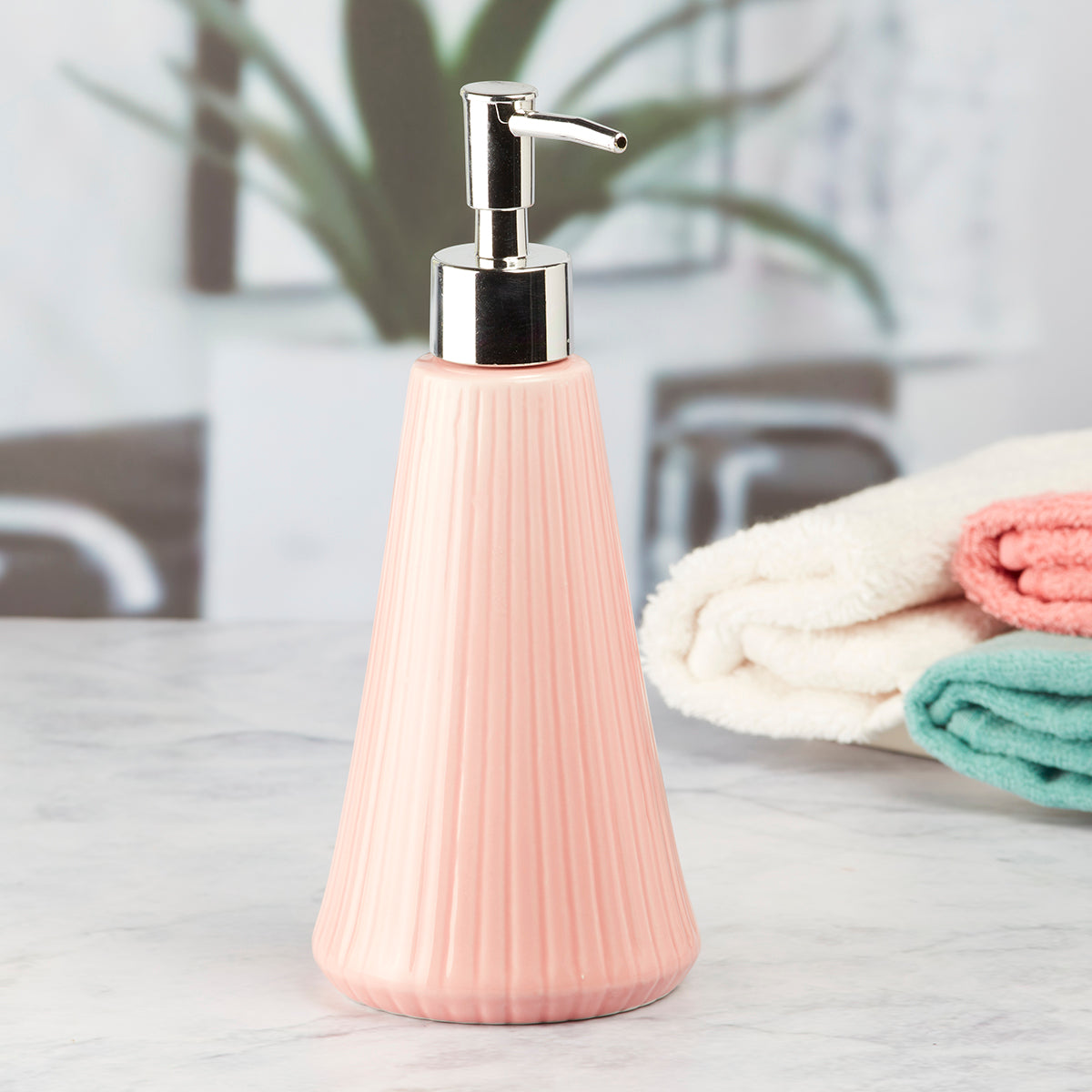 Ceramic Soap Dispenser handwash Pump for Bathroom, Set of 1, Pink (8057)