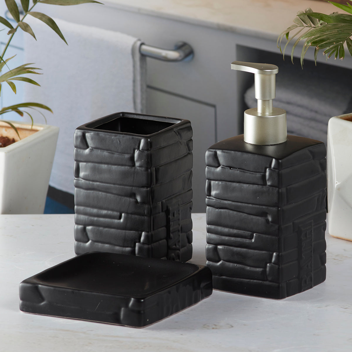 Ceramic Bathroom Accessories Set of 3 with Soap Dispenser (8060)