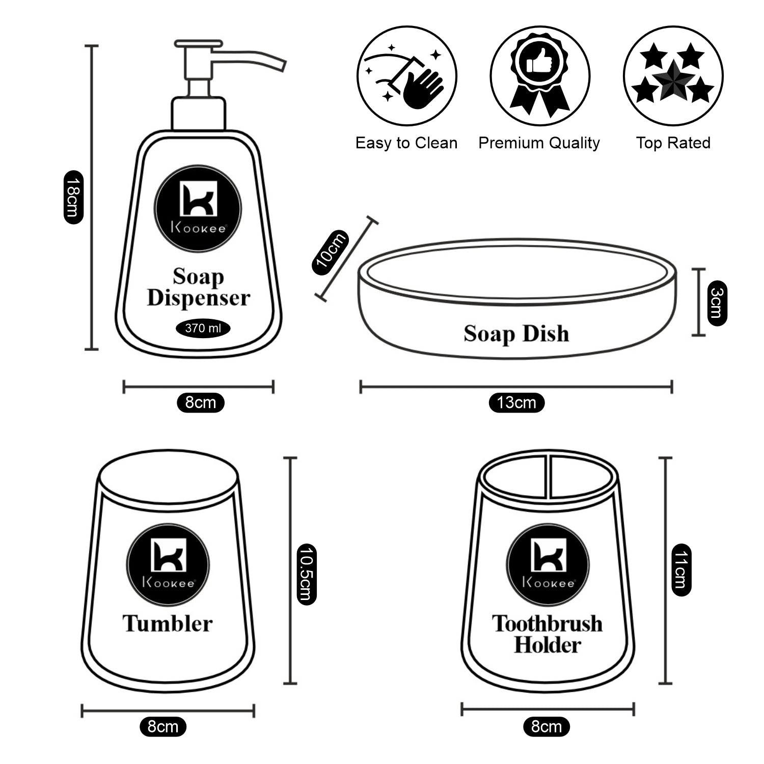 Kookee Ceramic Bathroom Sets, Black, ART08062