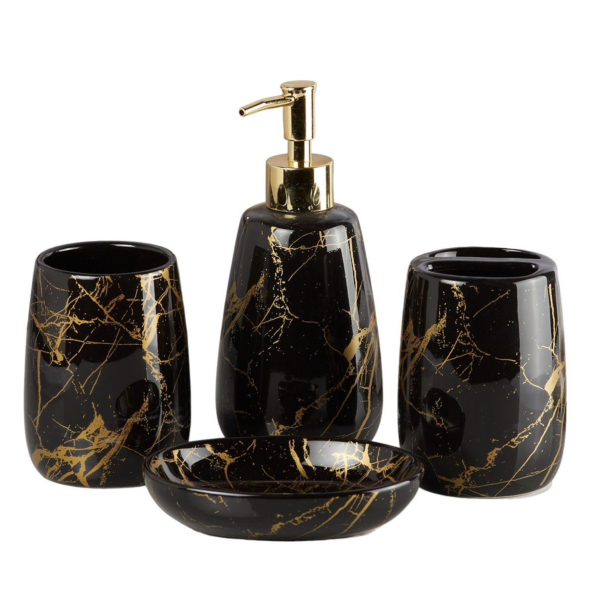 Ceramic Bathroom Accessories Set of 4 with Soap Dispenser (8062)