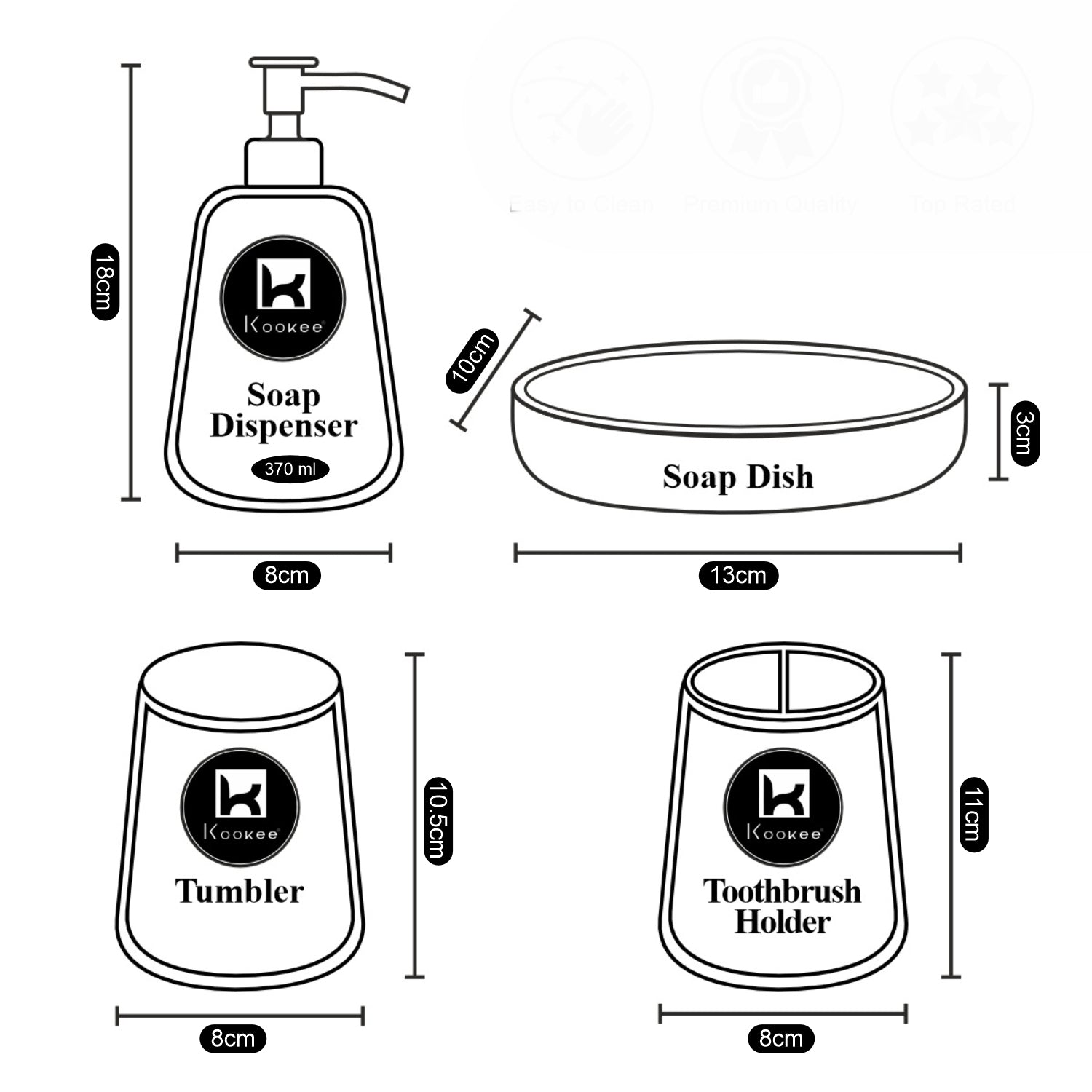 Ceramic Bathroom Accessories Set of 4 with Soap Dispenser (8063)