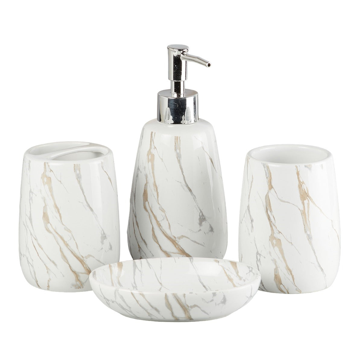 Ceramic Bathroom Accessories Set of 4 with Soap Dispenser (8063)