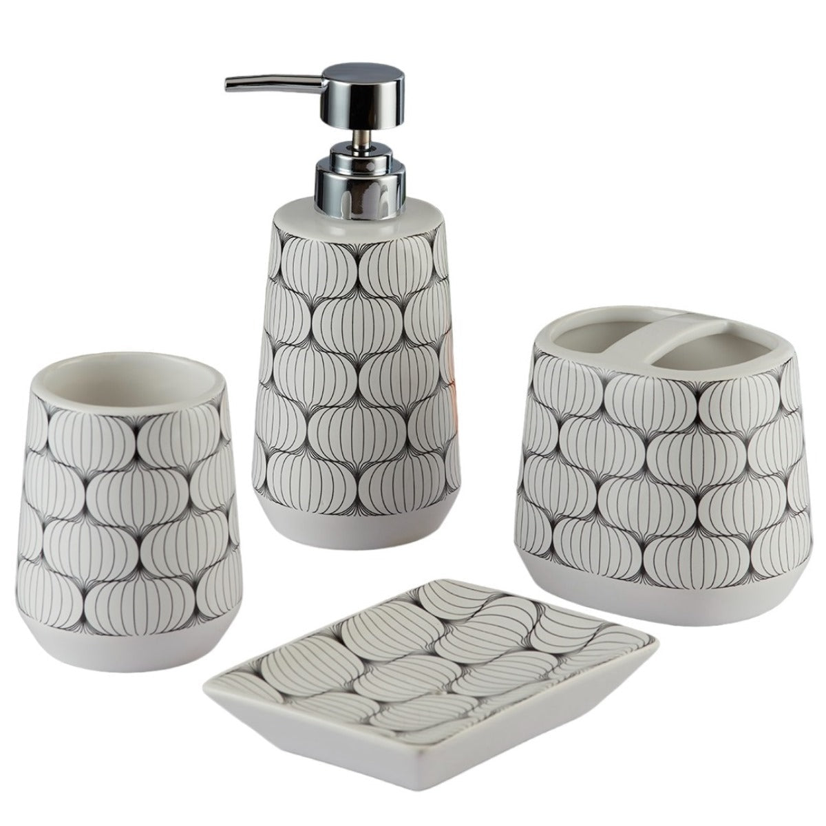 Ceramic Bathroom Accessories Set of 4 with Soap Dispenser (8064)