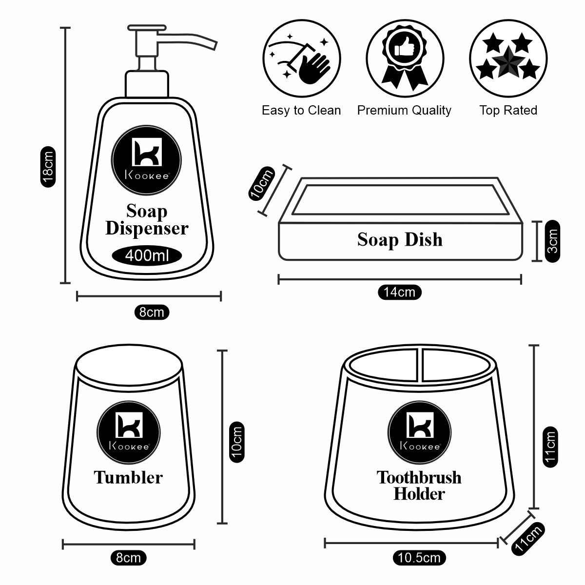 Kookee Ceramic Bathroom Sets, White, ART08069