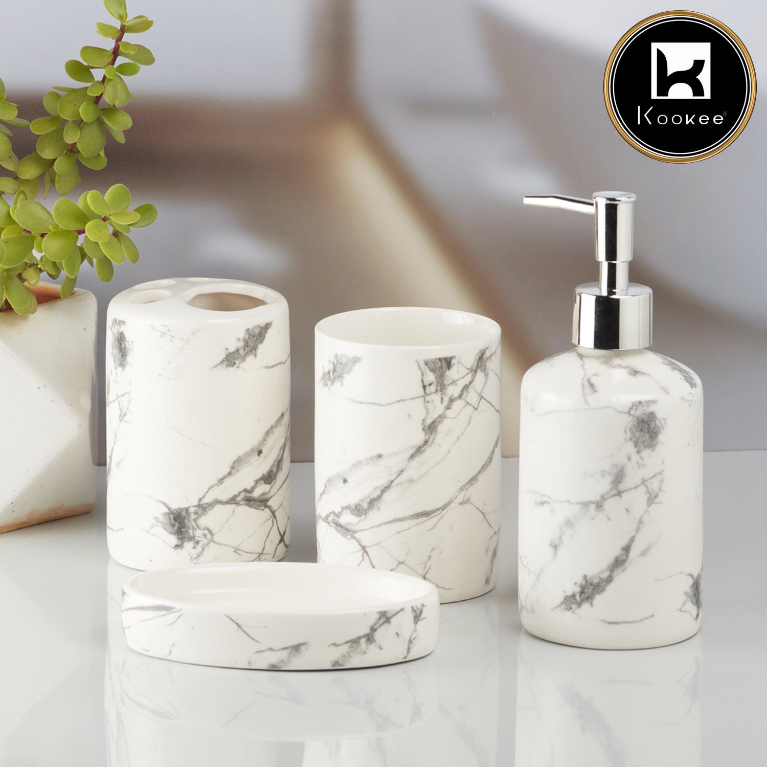 Kookee Ceramic Bathroom Sets, White, ART08074