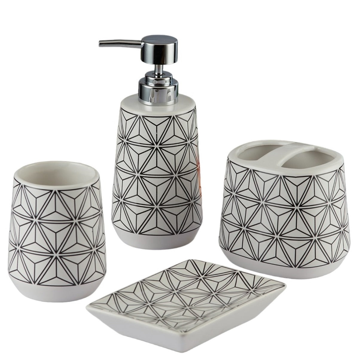Ceramic Bathroom Set of 4 with Soap Dispenser (8076)