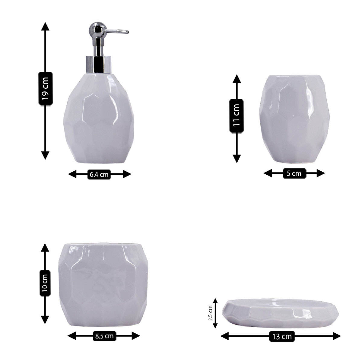 Ceramic Bathroom Accessories Set of 4 with Soap Dispenser (8106)