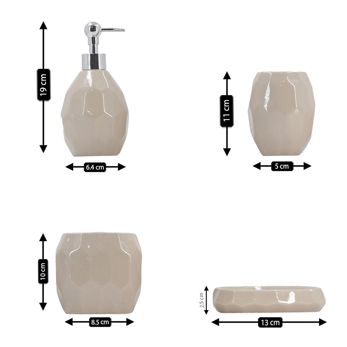 Ceramic Bathroom Accessories Set of 4 with Soap Dispenser (8107)