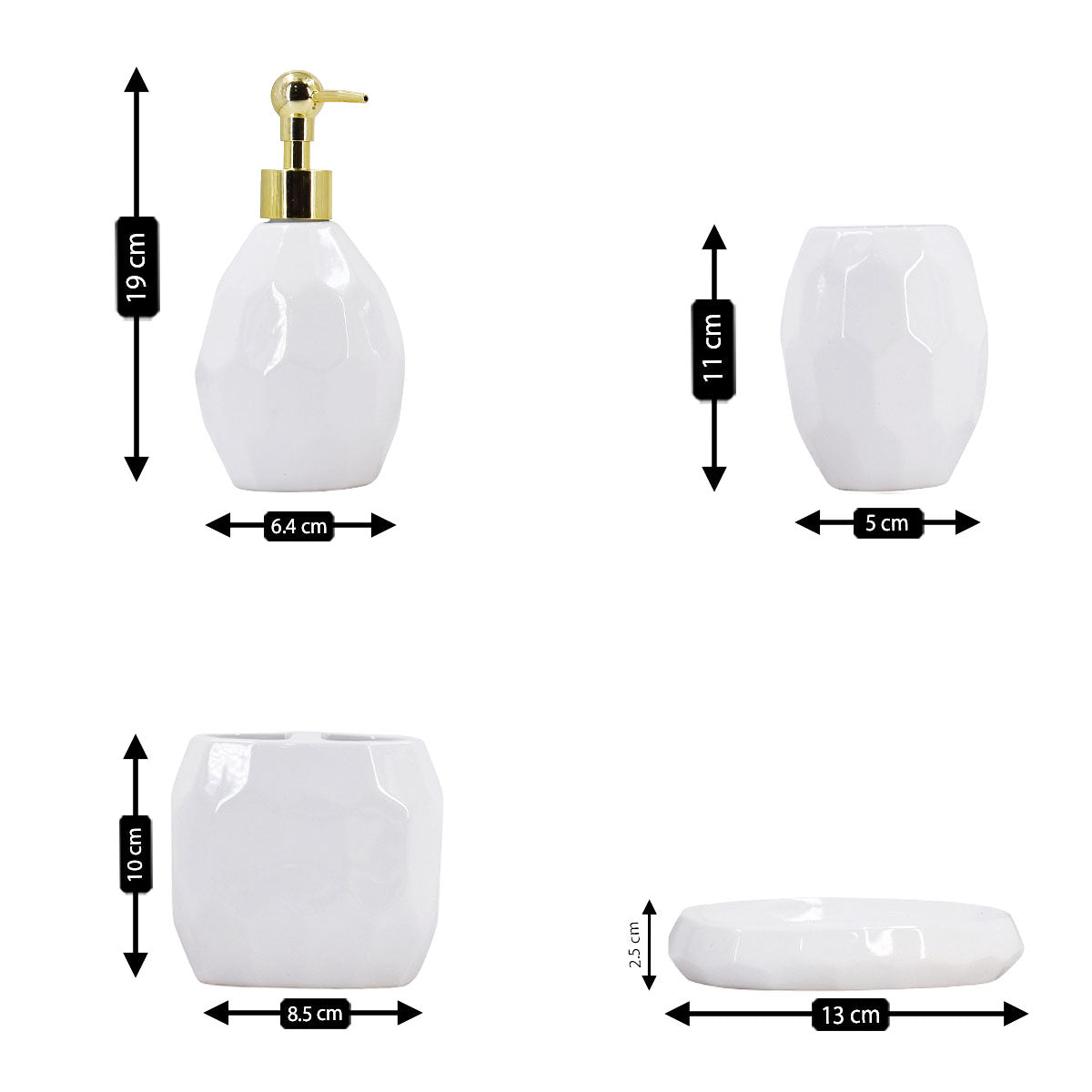 Ceramic Bathroom Accessories Set of 4 with Soap Dispenser (8108)