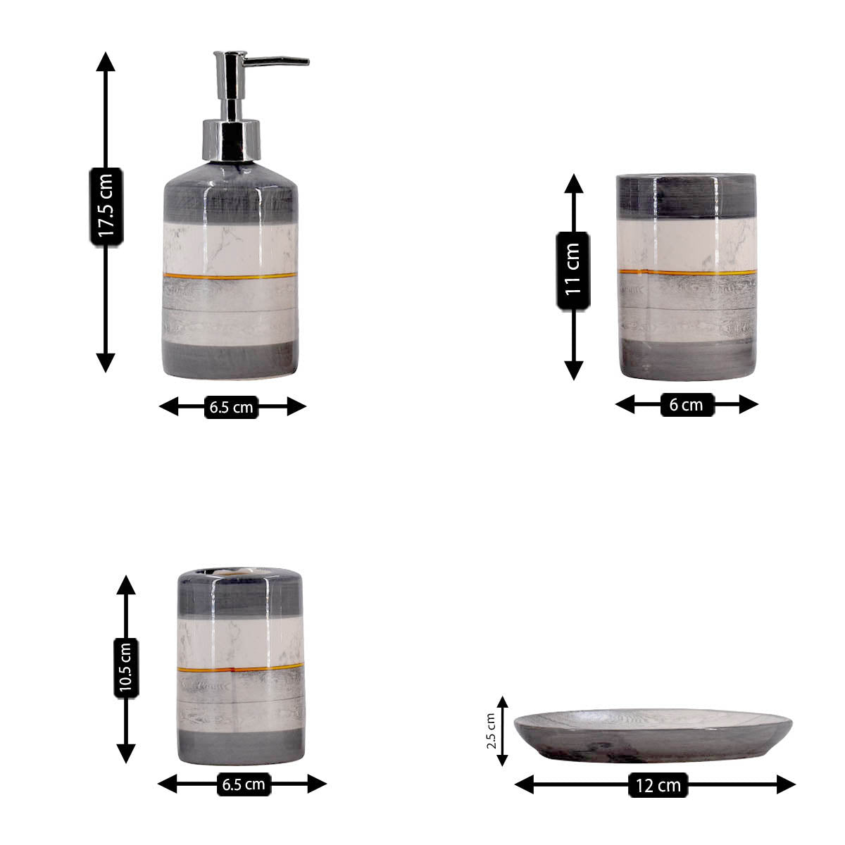 Ceramic Bathroom Set of 4 with Soap Dispenser (8113)