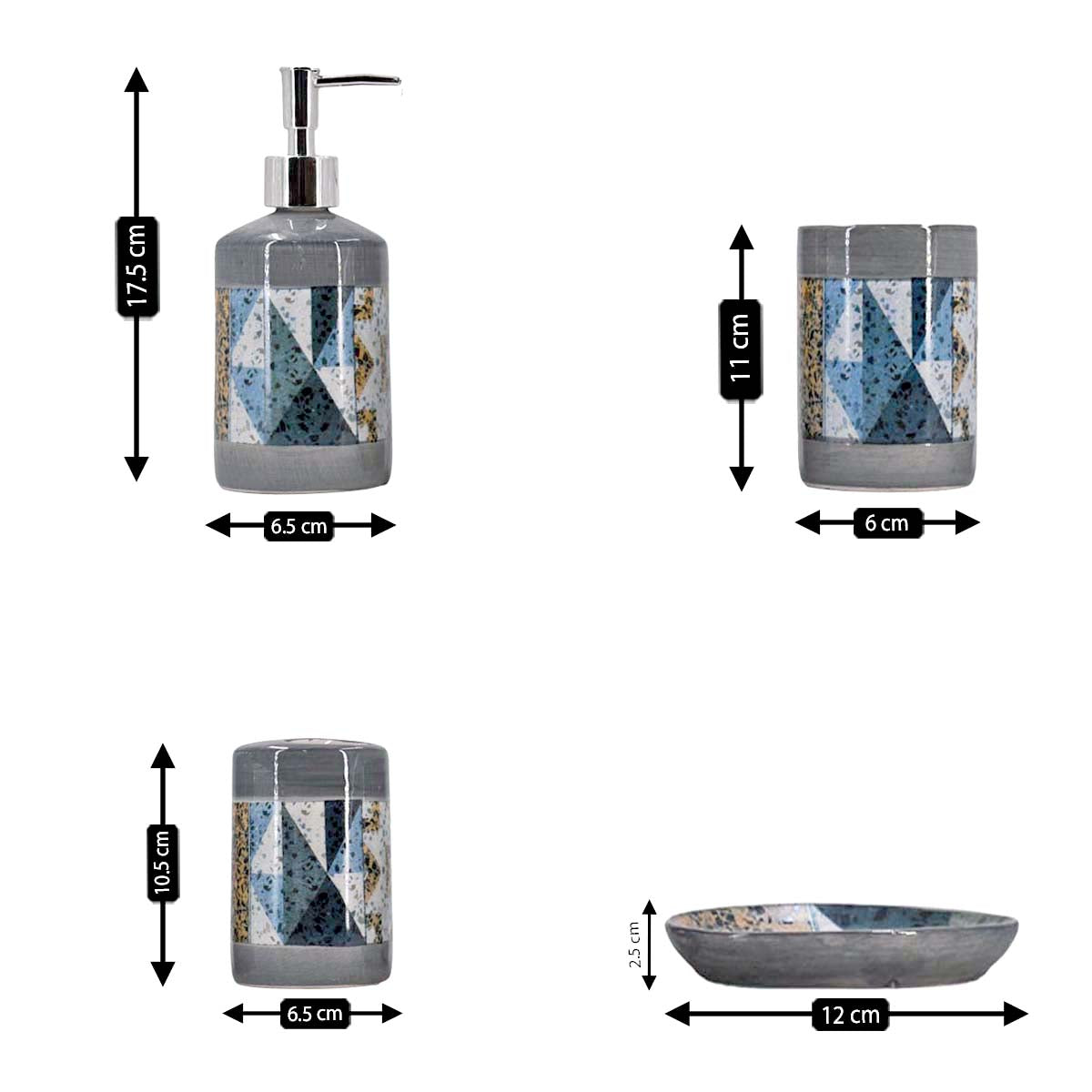 Ceramic Bathroom Set of 4 with Soap Dispenser (8114)