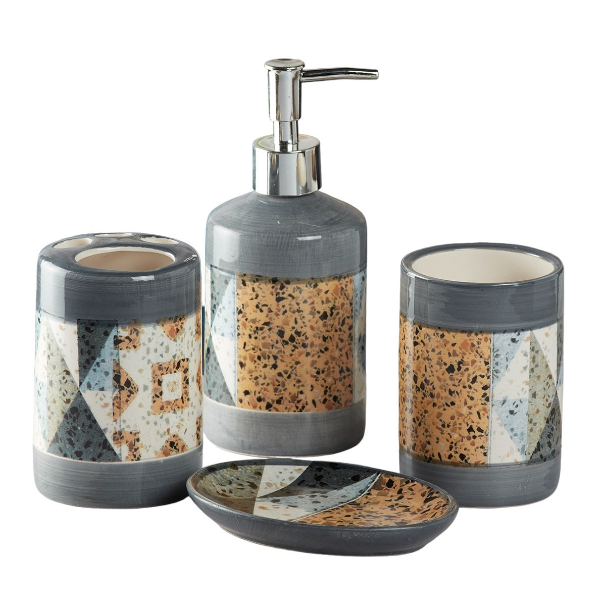 Ceramic Bathroom Set of 4 with Soap Dispenser (8114)