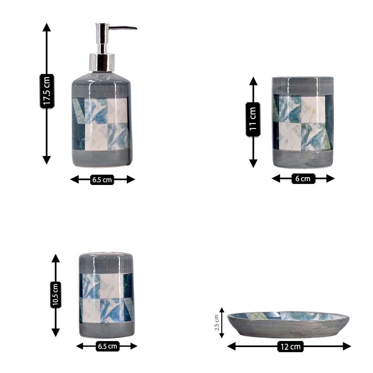 Ceramic Bathroom Set of 4 with Soap Dispenser (8115)