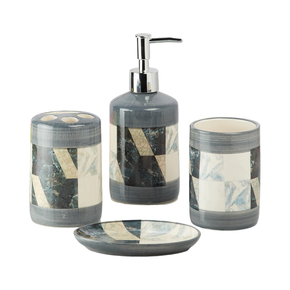 Ceramic Bathroom Set of 4 with Soap Dispenser (8115)