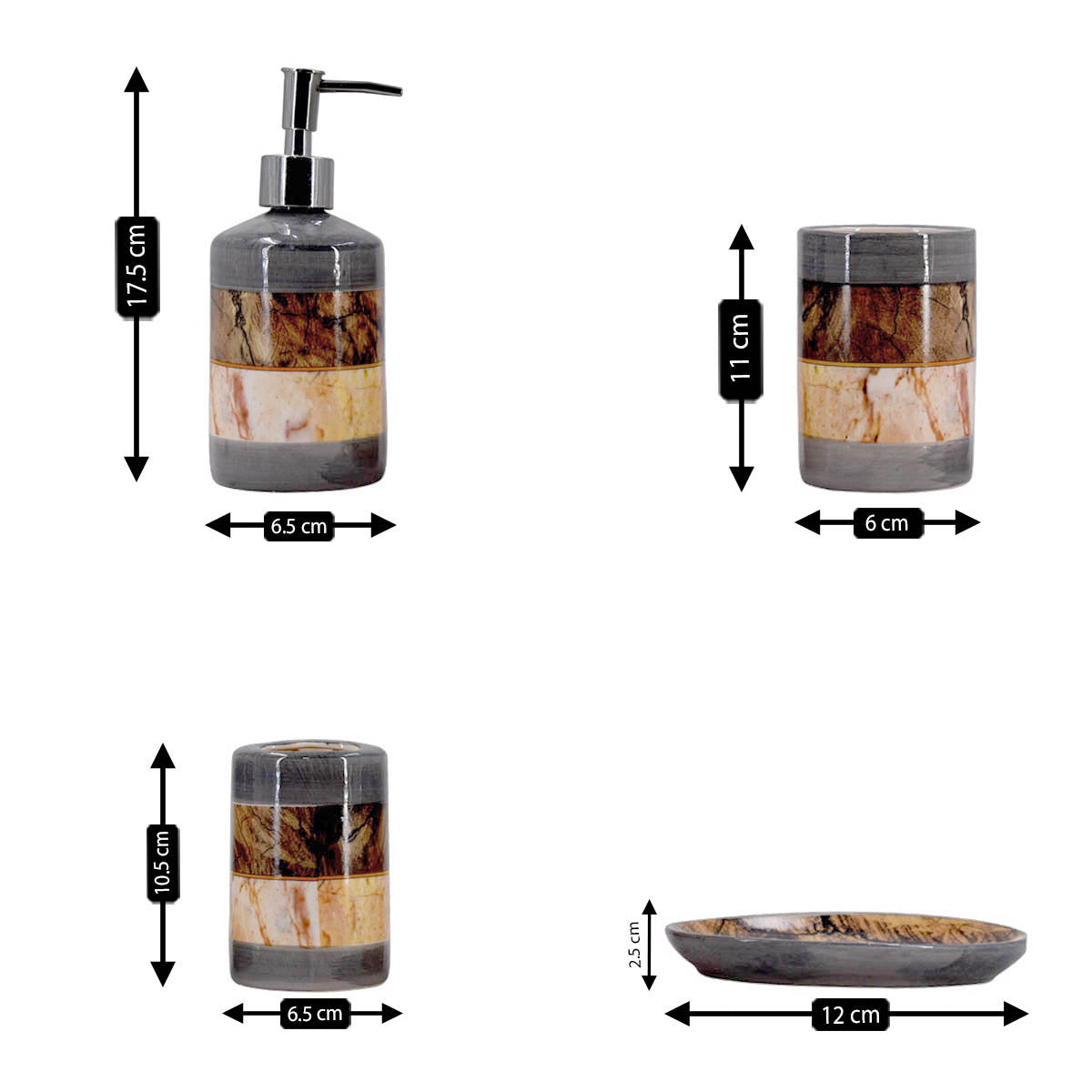 Kookee Ceramic Bathroom Sets, Grey, ART08116