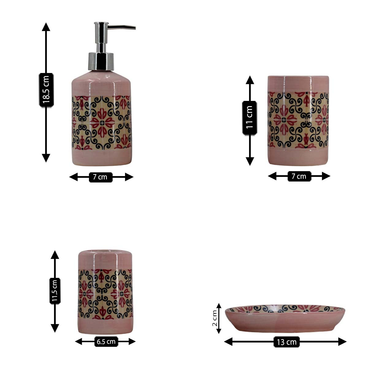 Ceramic Bathroom Set of 4 with Soap Dispenser (8117)