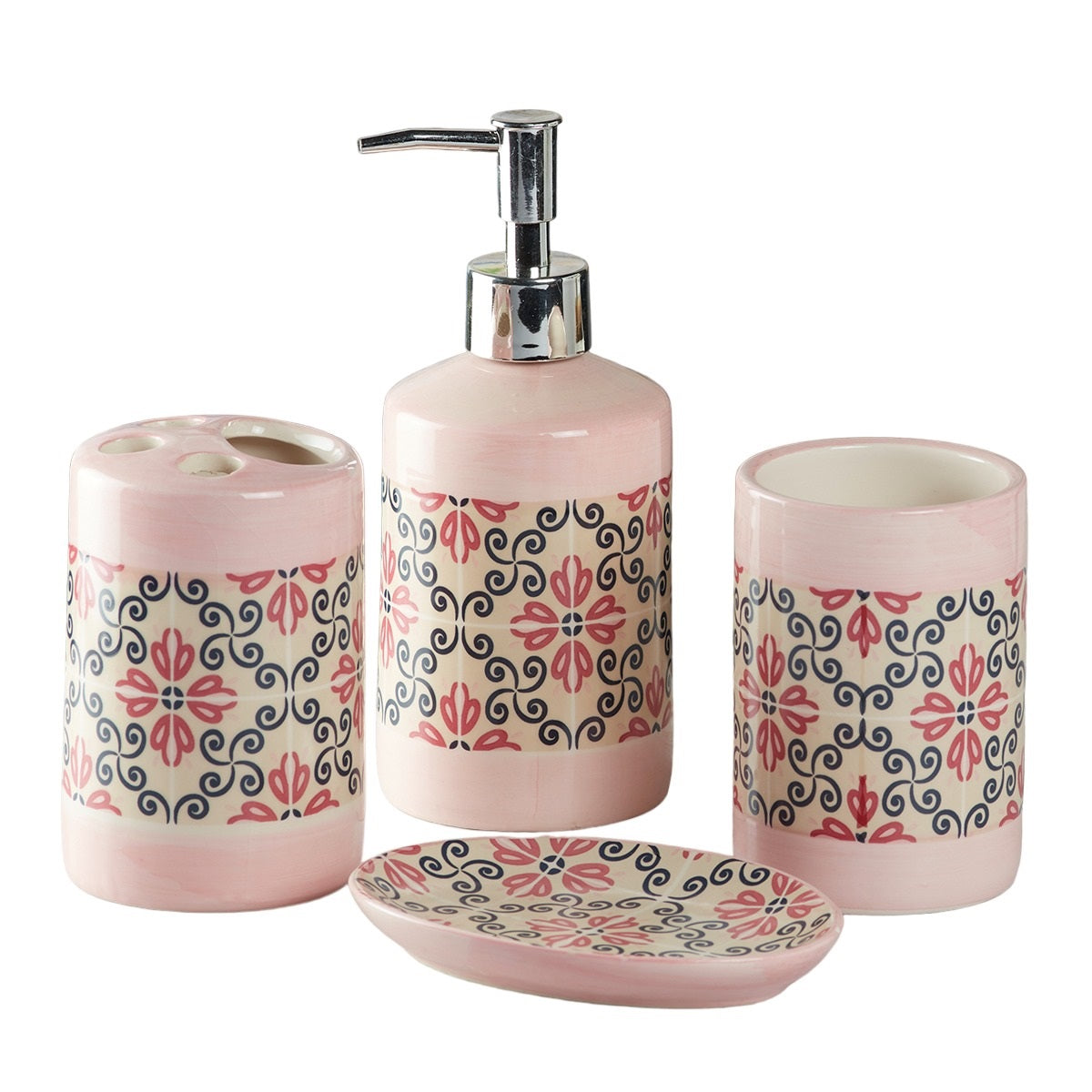 Ceramic Bathroom Set of 4 with Soap Dispenser (8117)