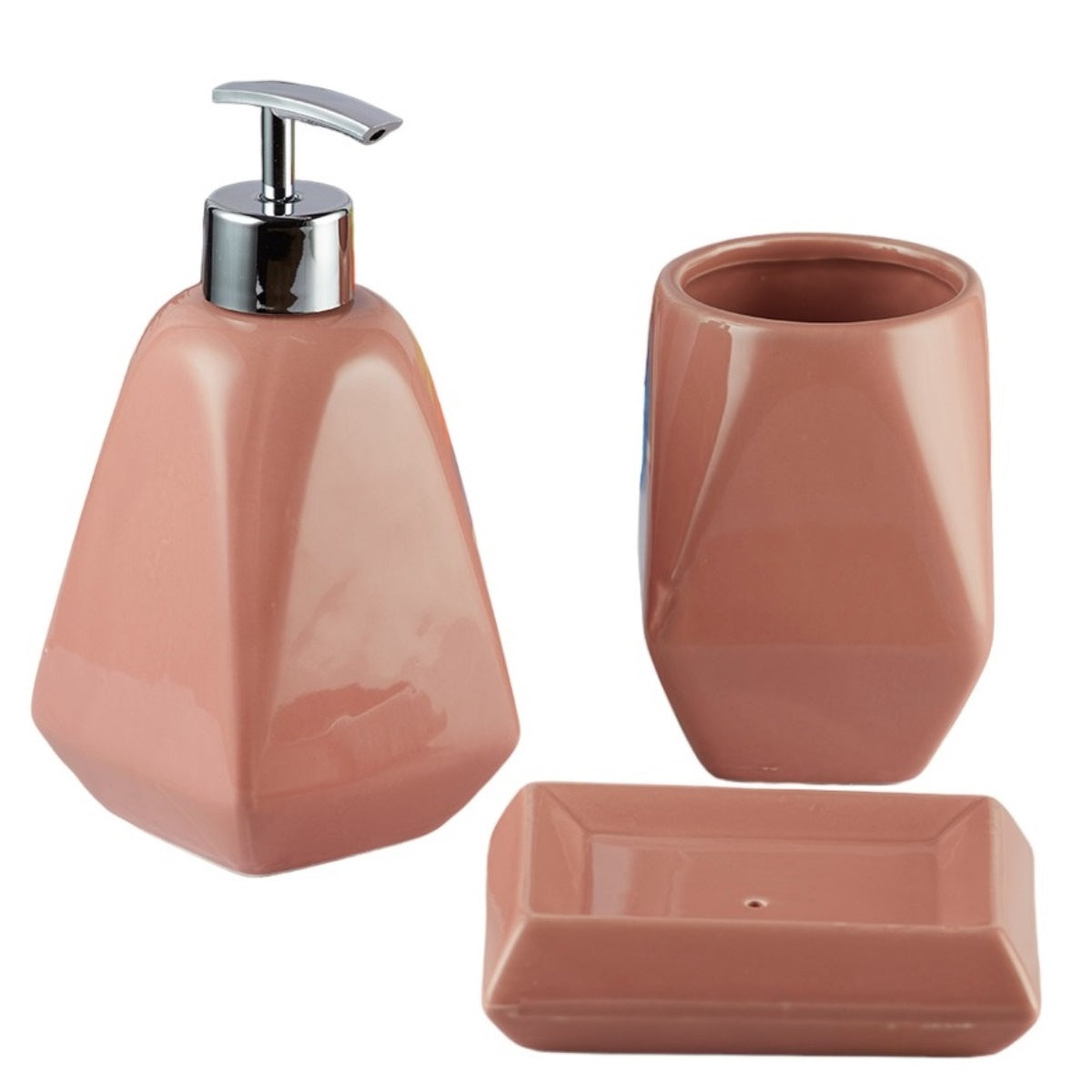 Ceramic Bathroom Accessories Set of 3 with Soap Dispenser (8125)