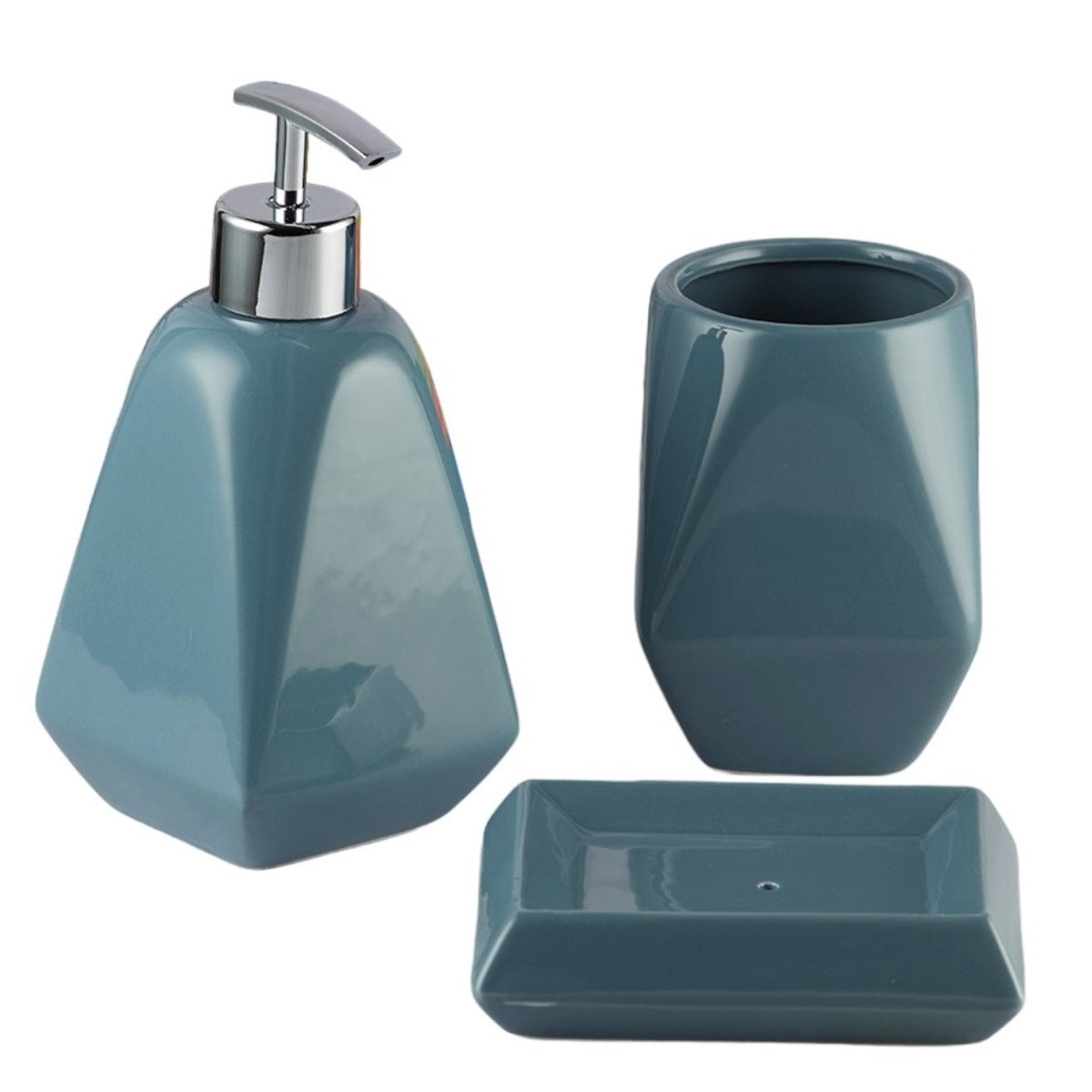 Ceramic Bathroom Accessories Set of 3 with Soap Dispenser (V-CBS-043-2)