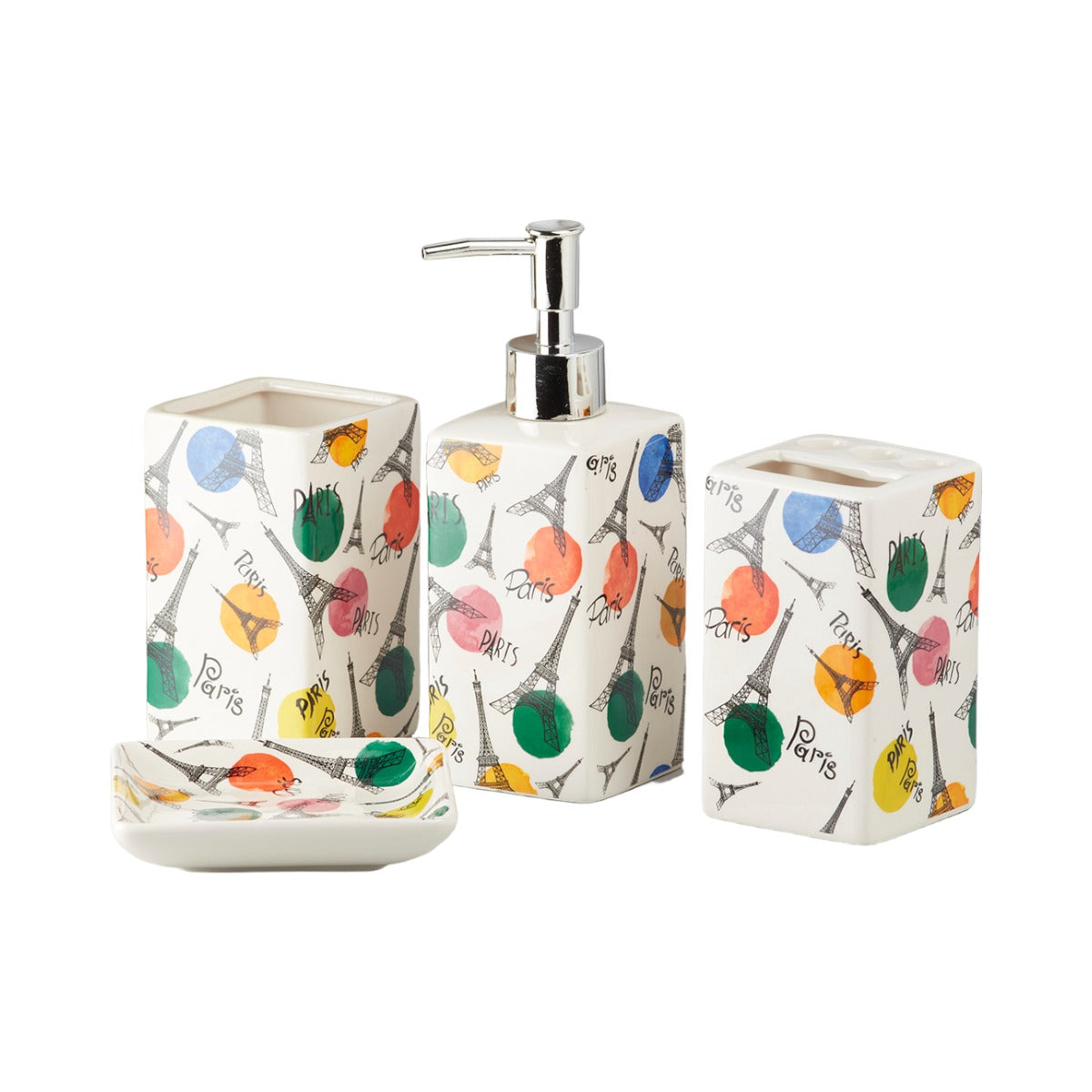 Ceramic Bathroom Set of 4 with Soap Dispenser (8138)