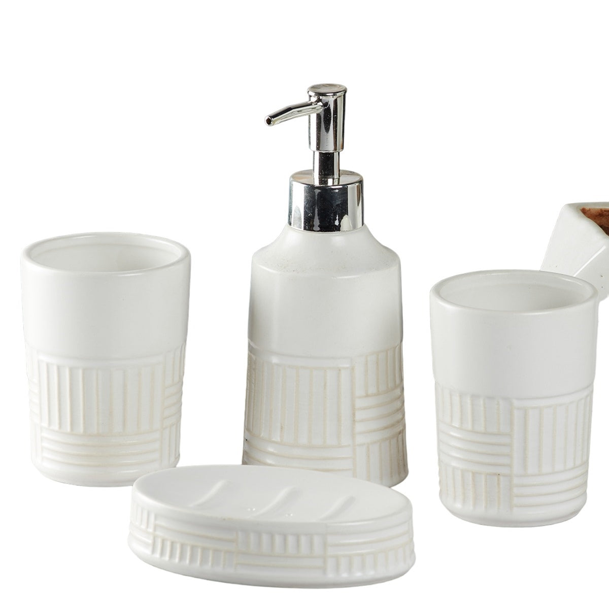 Ceramic Bathroom Accessories Set of 4 with Soap Dispenser (8142)