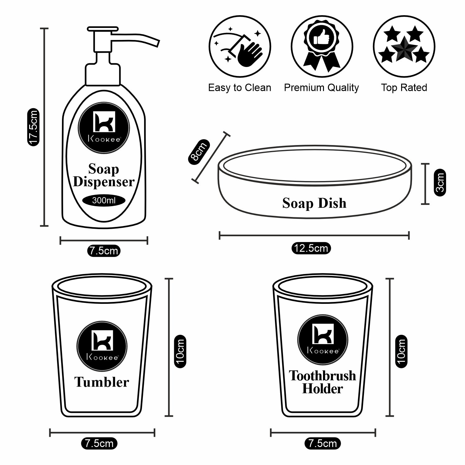 Kookee Ceramic Bathroom Sets, Grey, ART08144