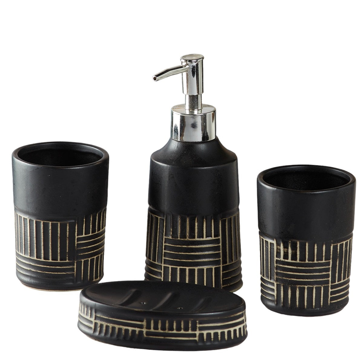 Ceramic Bathroom Accessories Set of 4 with Soap Dispenser (V-CBS-037-1)