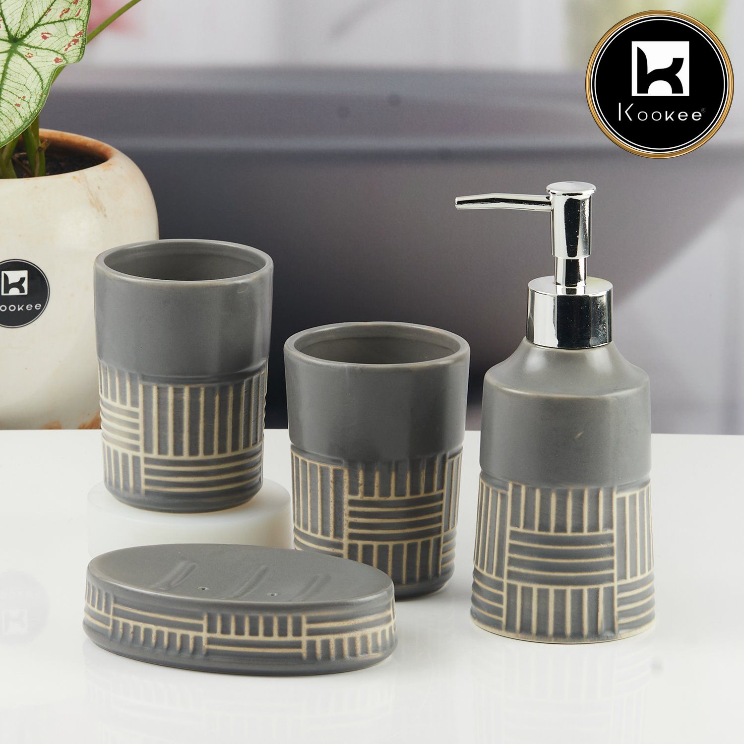 Kookee Ceramic Bathroom Sets, Grey, ART08144