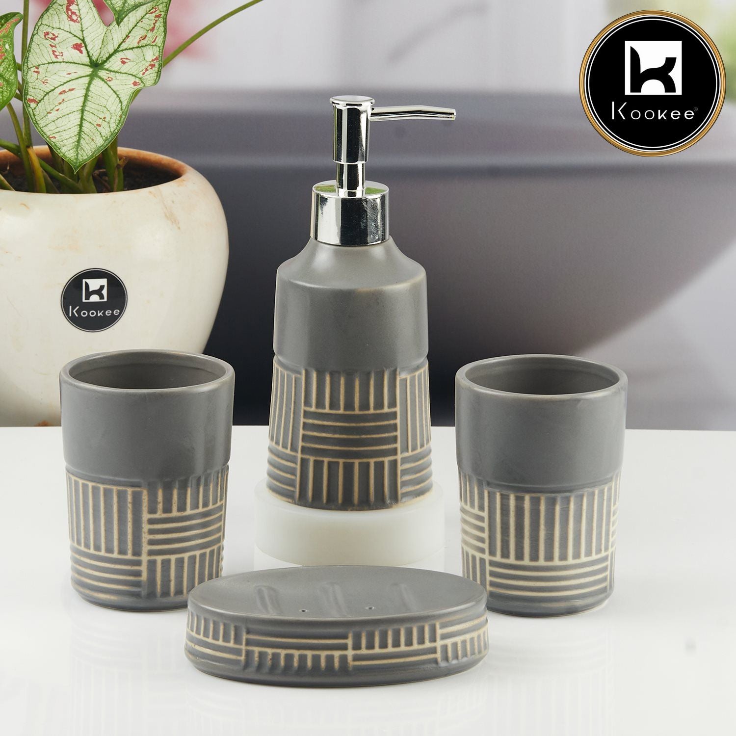 Kookee Ceramic Bathroom Sets, Grey, ART08144