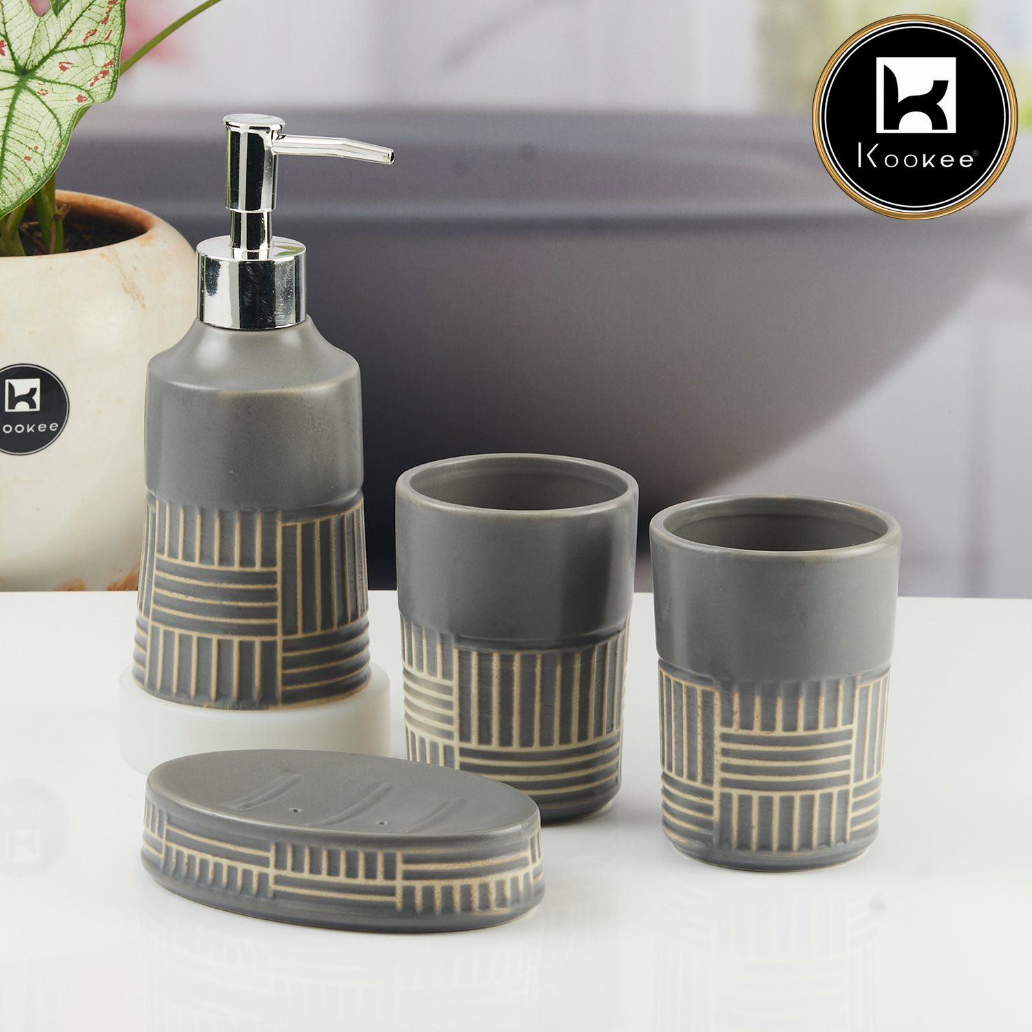 Kookee Ceramic Bathroom Sets, Grey, ART08144
