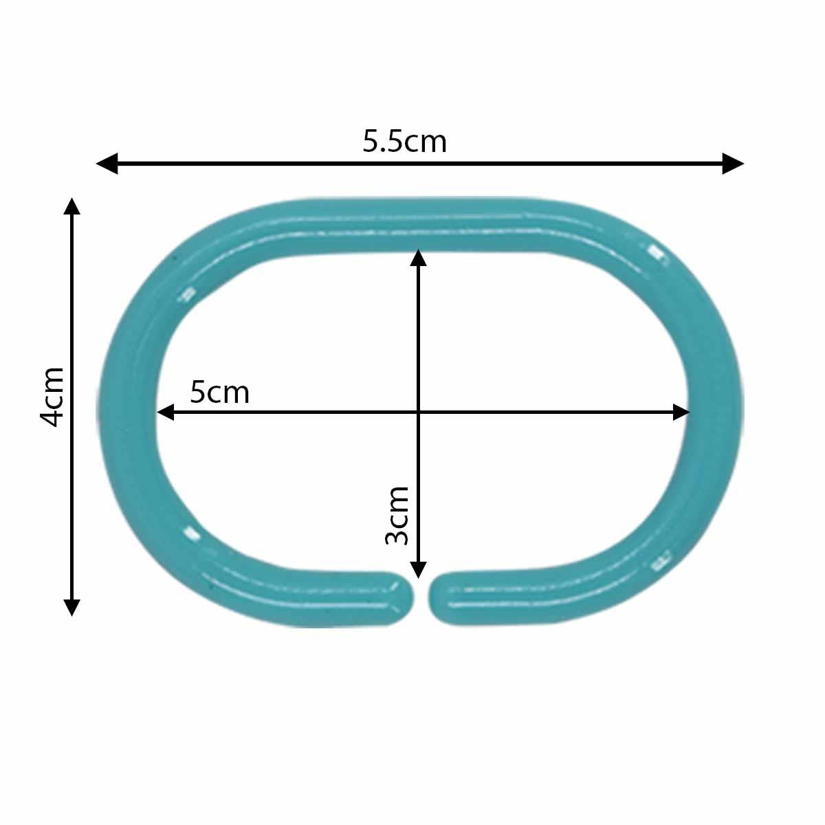 Shower Curtain Rings, 12 C shape Hooks - (JS160913) Turquoise