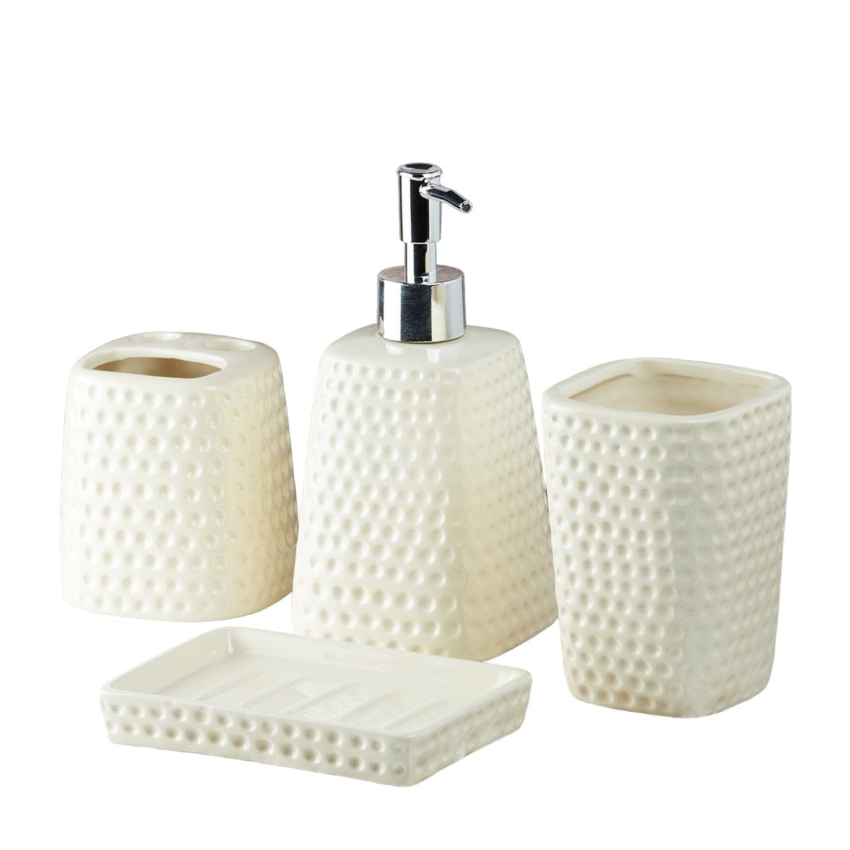 Ceramic Bathroom Accessories Set of 4 with Soap Dispenser (8154)