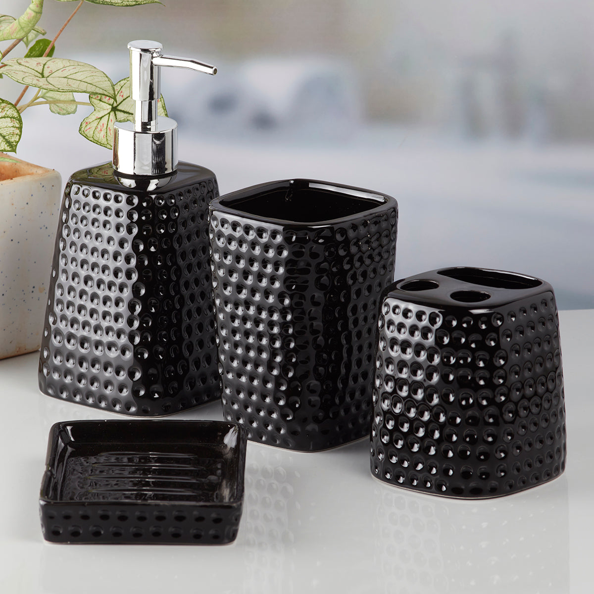 Ceramic Bathroom Accessories Set of 4 with Soap Dispenser (8154)
