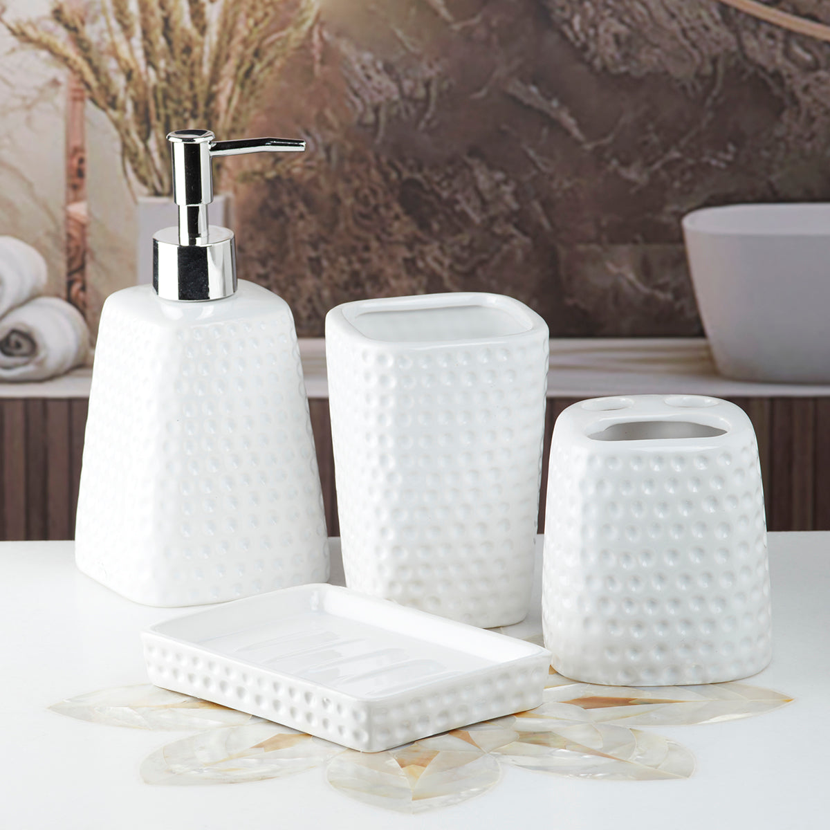 Ceramic Bathroom Set of 4 with Soap Dispenser (10469)