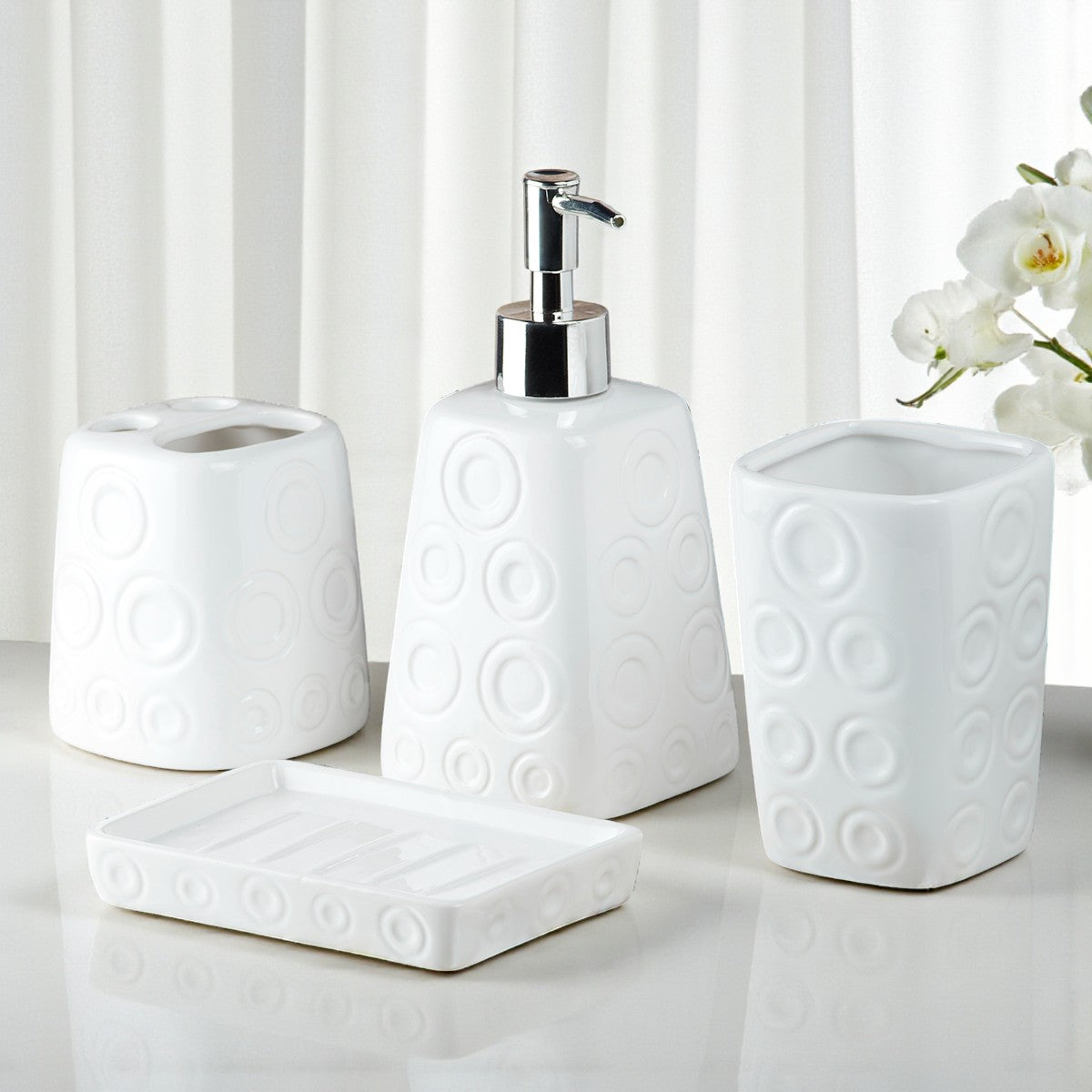 Ceramic Bathroom Set of 4 with Soap Dispenser (8158)