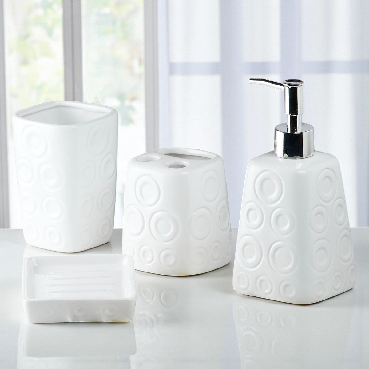 Ceramic Bathroom Set of 4 with Soap Dispenser (8158)