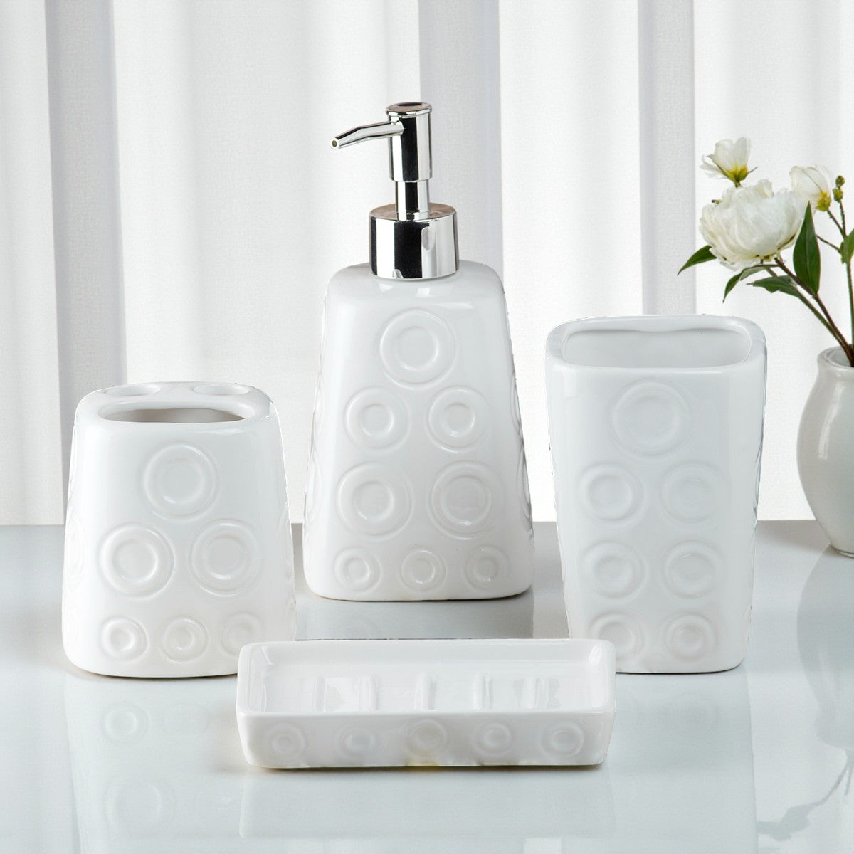 Ceramic Bathroom Set of 4 with Soap Dispenser (8158)