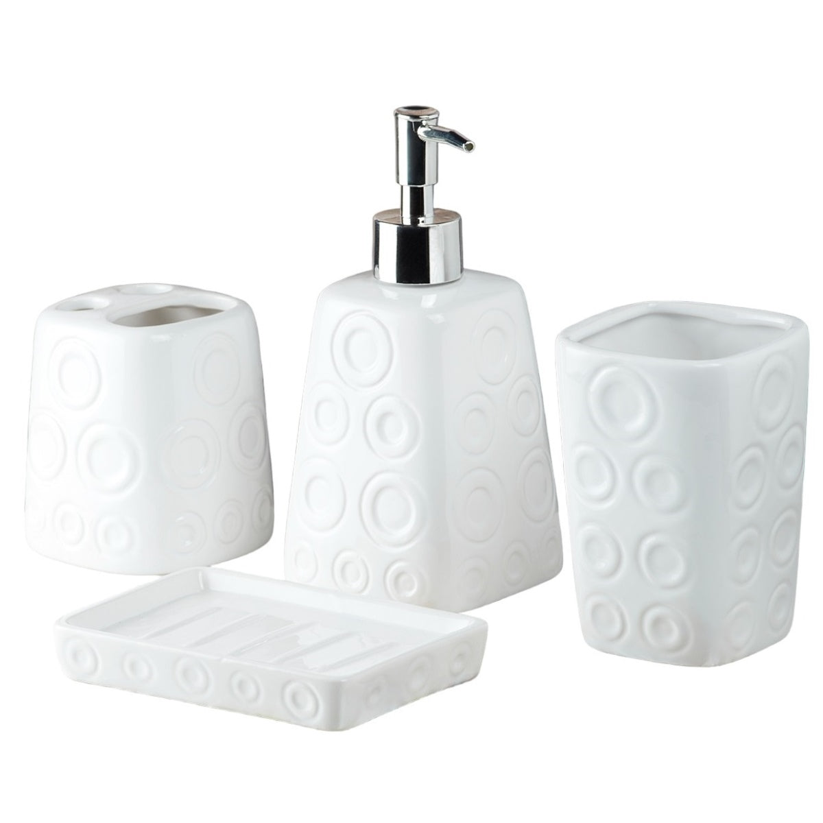 Ceramic Bathroom Accessories Set of 4 with Soap Dispenser (8158)