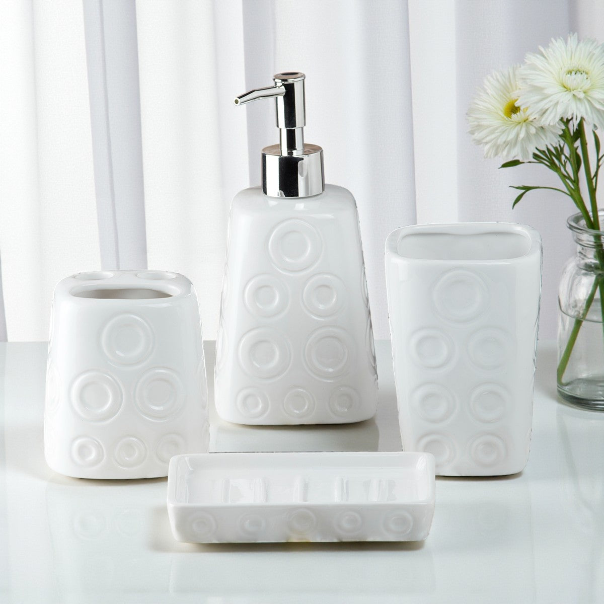 Ceramic Bathroom Set of 4 with Soap Dispenser (8158)