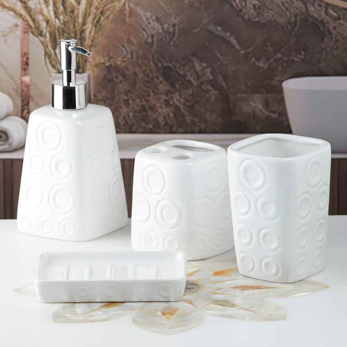 Ceramic Bathroom Set of 4 with Soap Dispenser (10466)
