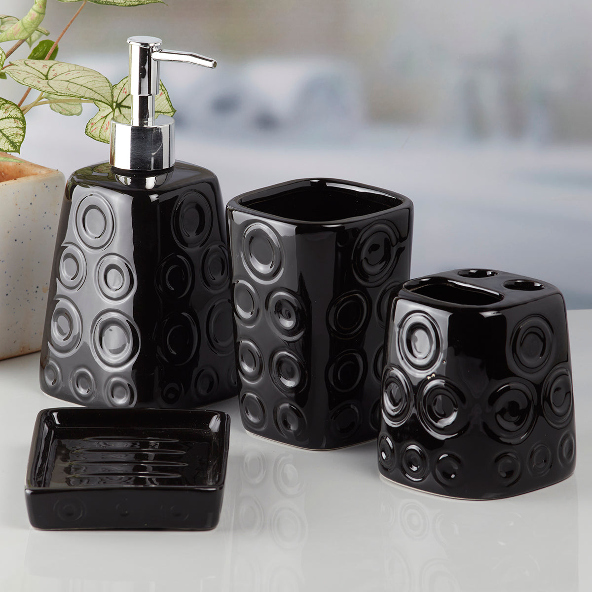 Ceramic Bathroom Accessories Set of 4 with Soap Dispenser (8158)