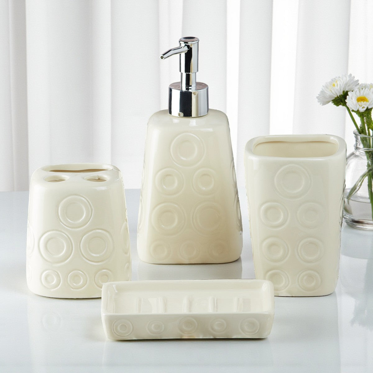 Ceramic Bathroom Accessories Set of 4 with Soap Dispenser (8158)