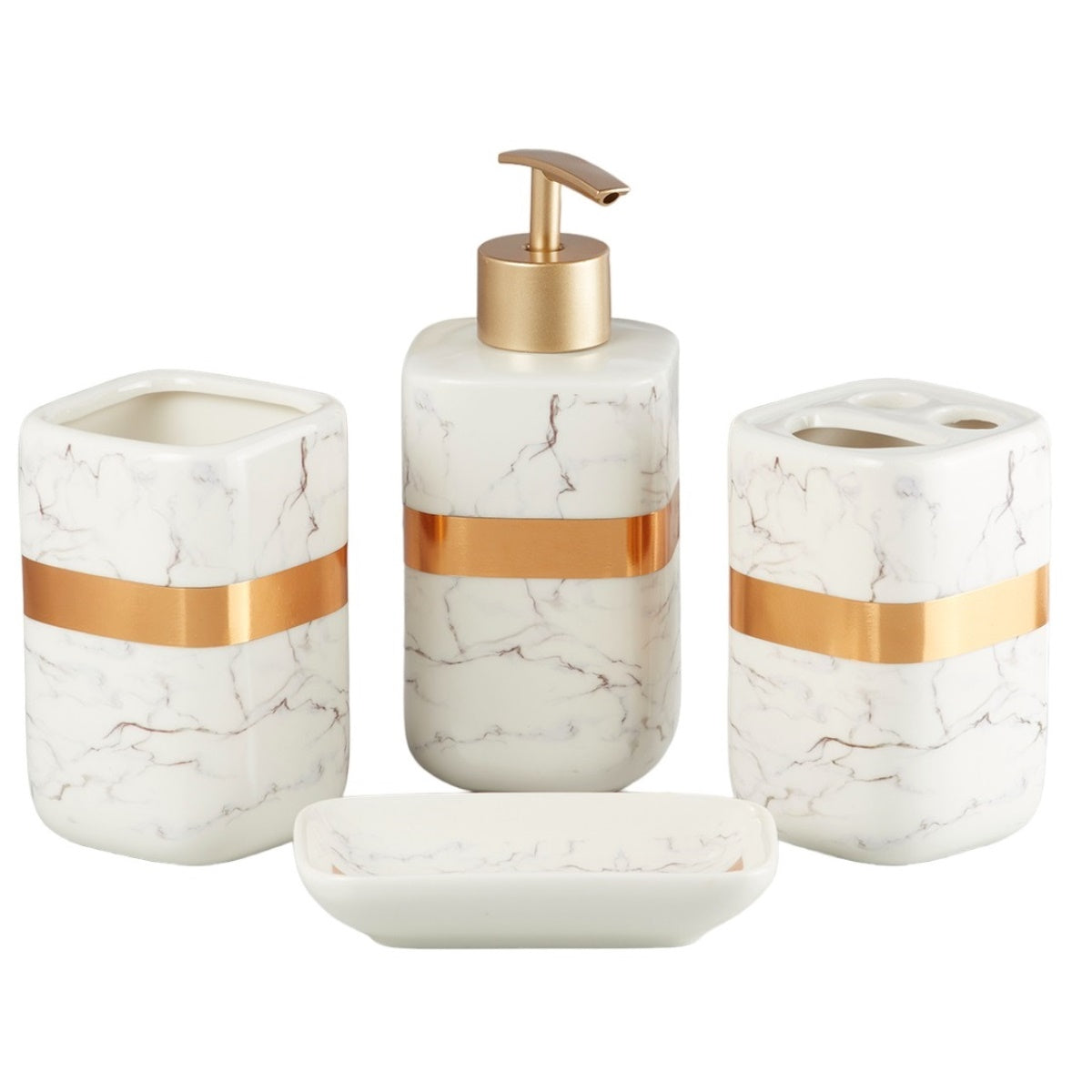 Ceramic Bathroom Set of 4 with Soap Dispenser (V-CBS-006-5)