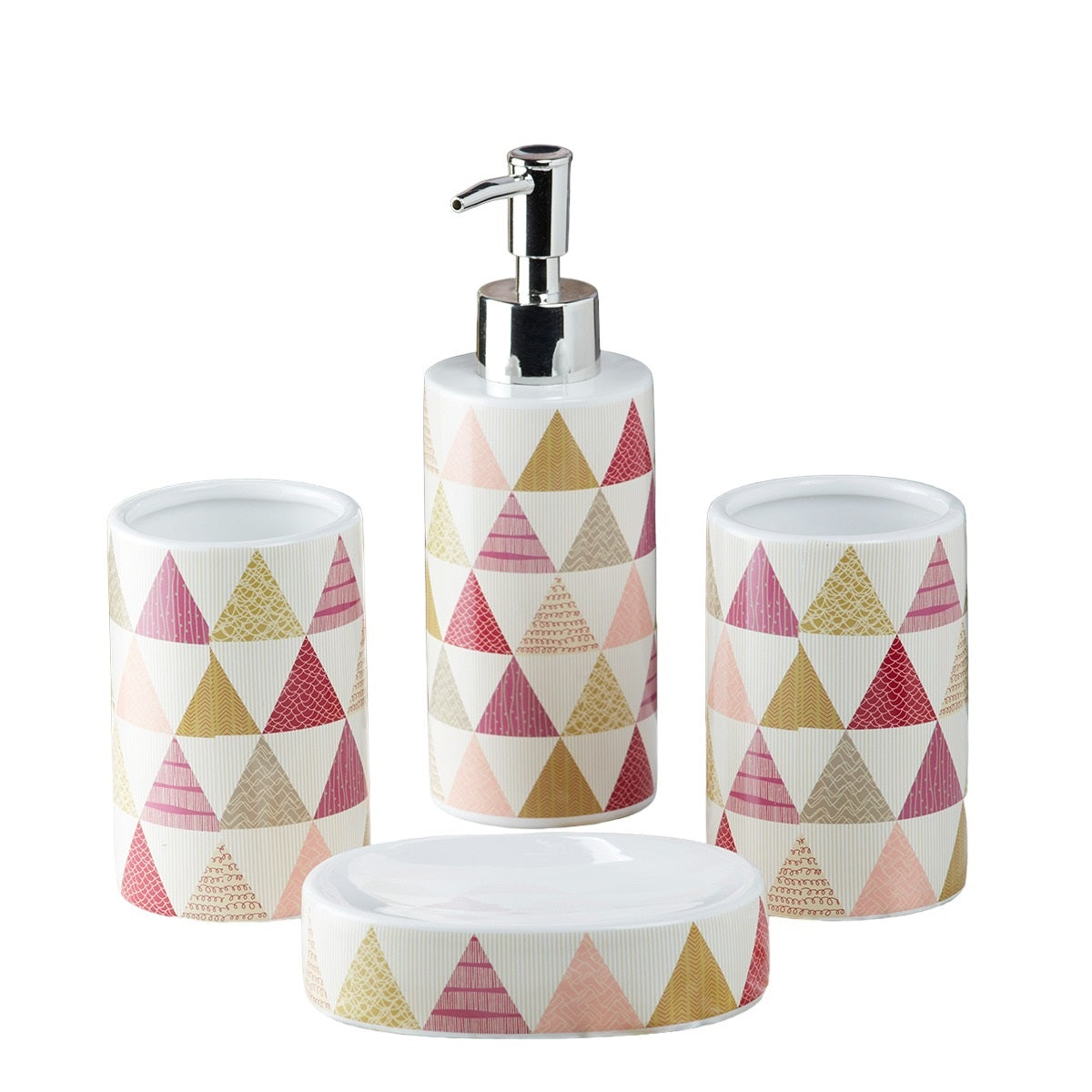 Ceramic Bathroom Accessories Set of 4 with Soap Dispenser (8165)