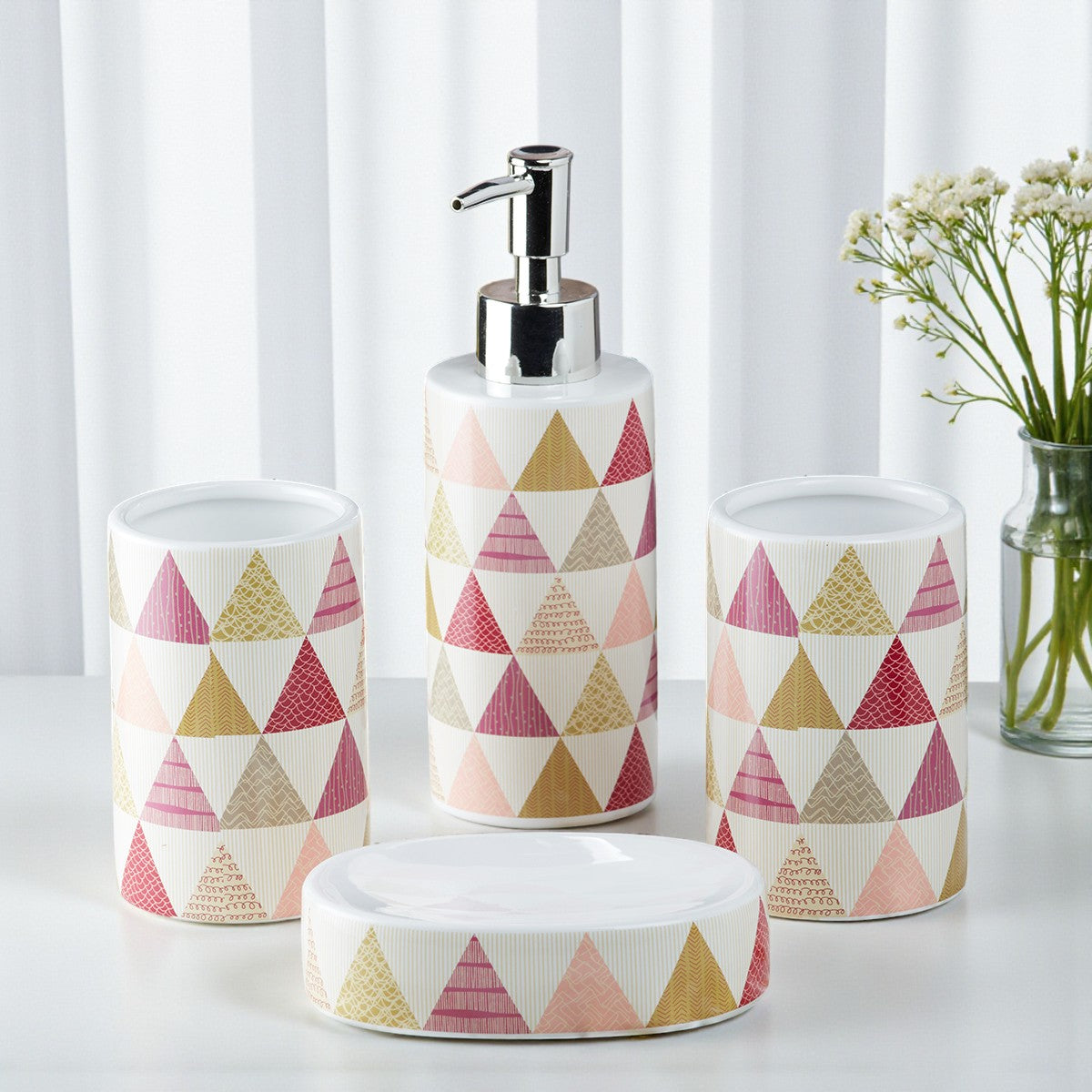 Ceramic Bathroom Accessories Set of 4 with Soap Dispenser (8165)