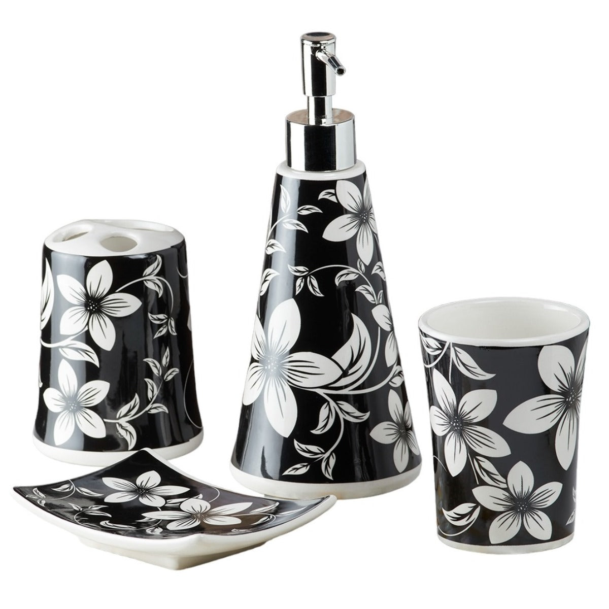 Ceramic Bathroom Set of 4 with Soap Dispenser (8168)